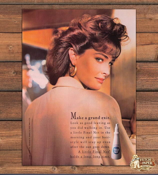 Final Net Clairol Hairspray Grand Exit Updo Hairstyle Print Ad 1988 1980s