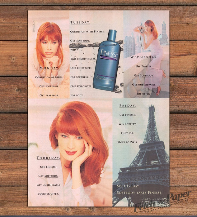 Finesse Conditioner Softbody "Soft Is Easy" Monday to Friday Print Ad 1995 1990s