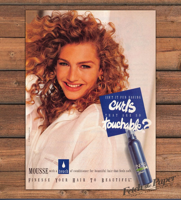 Finesse Mousse Curly Red Hair Woman Touchable Curls Print Ad 1993 1990s