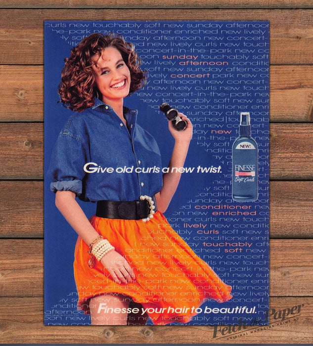 Finesse Soft Curls Curly Hair Denim Shirt Orange Skirt Print Ad 1993 1990s