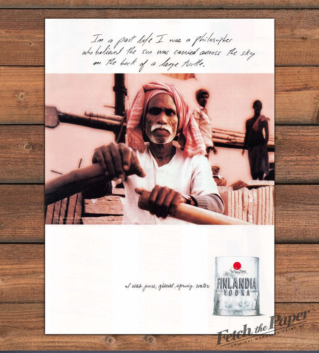 Finlandia Vodka Pure Glacial Spring Water Rower Print Ad 1998 1990s