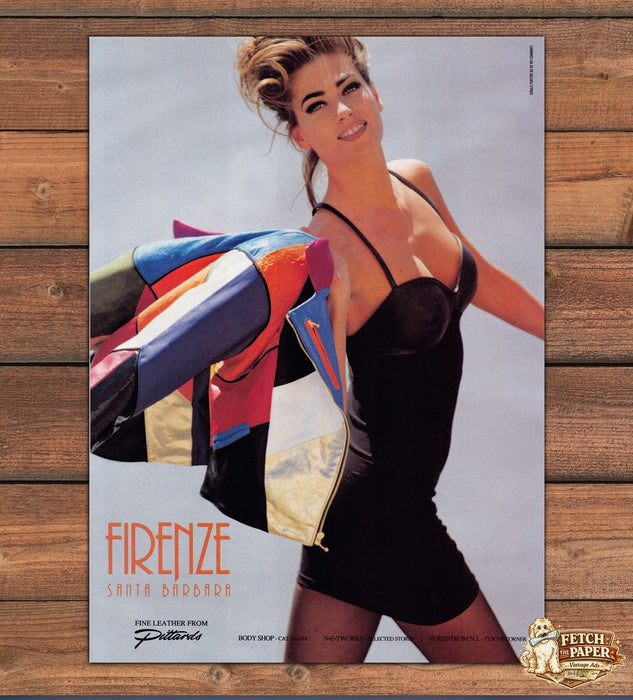 Firenze Santa Barbara Color Leather Jacket Black Dress Legs Print Ad 1991 1990s