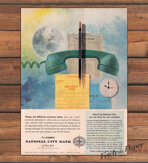First National City Bank Of New York Foreign Exchange Phone Print Ad 1959 1950s