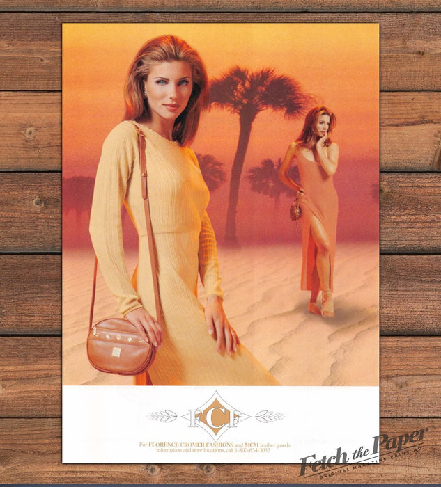 Florence Cromer Fashions MCM Leather Desert Sunset Glam Print Ad 1994 1990s