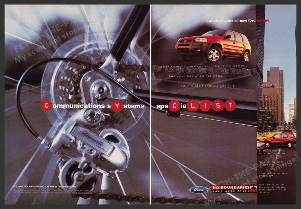 Ford Escape "No Boundaries" Outfitters 2000s Print Advertisement (2 page) 2001 Fetch-the-Paper