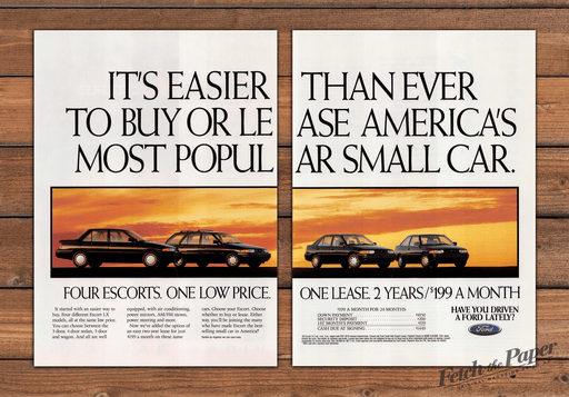 Ford Escort Four Escorts One Low Price Lease Print Ad 1993 1990s (2pgs)