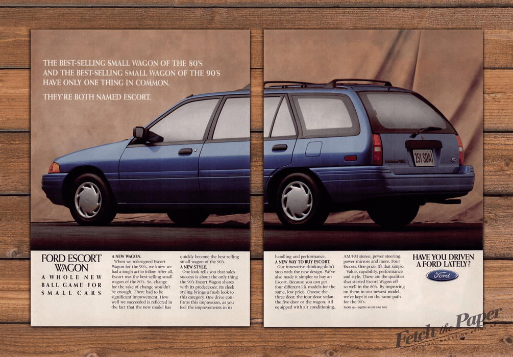 Ford Escort Wagon Blue Small Wagon Best Selling Print Ad 1993 1990s (2pgs)