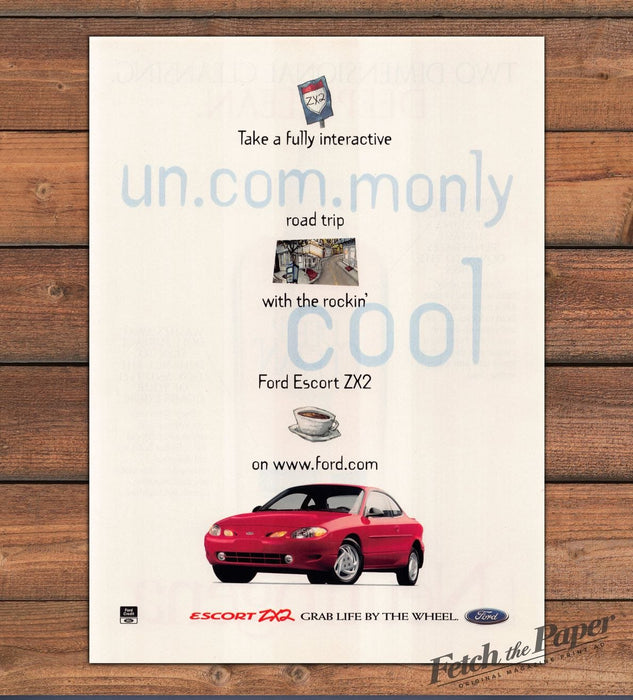Ford Escort ZX2 "Grab Life By The Wheel" Quirky Road Trip Print Ad 1997 1990s