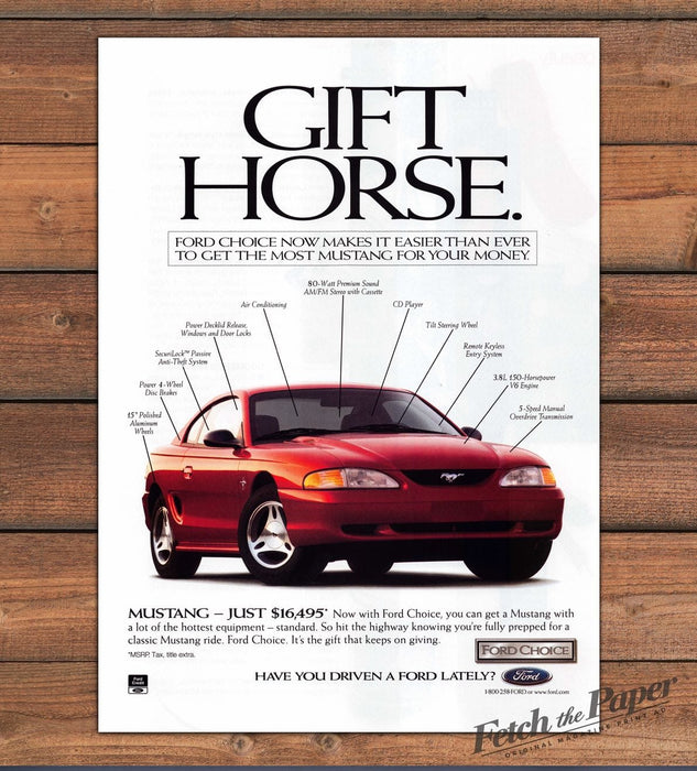Ford Mustang "Gift Horse" Ford Choice Red Car Print Ad 1997 1990s