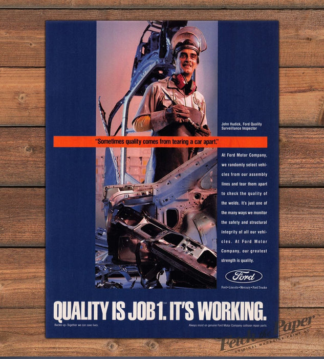 Ford Quality Inspector Torn Apart Car Welds Print Ad 1993 1990s
