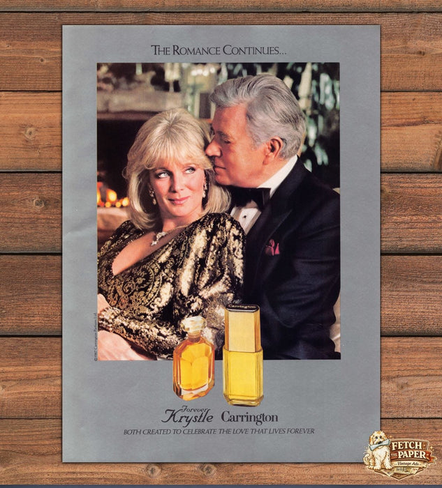 Forever Krystle Carrington Perfume Fireplace Tuxedo Gown Print Ad 1988 1980s