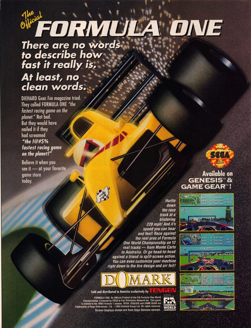 Formula One Video Game 1990s Print Advertisement Ad 1993
