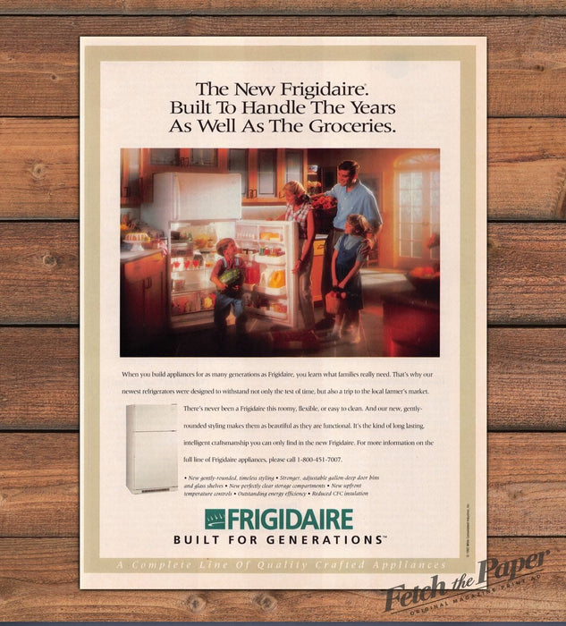 Frigidaire Refrigerator Family Kitchen Groceries Print Ad 1993 1990s