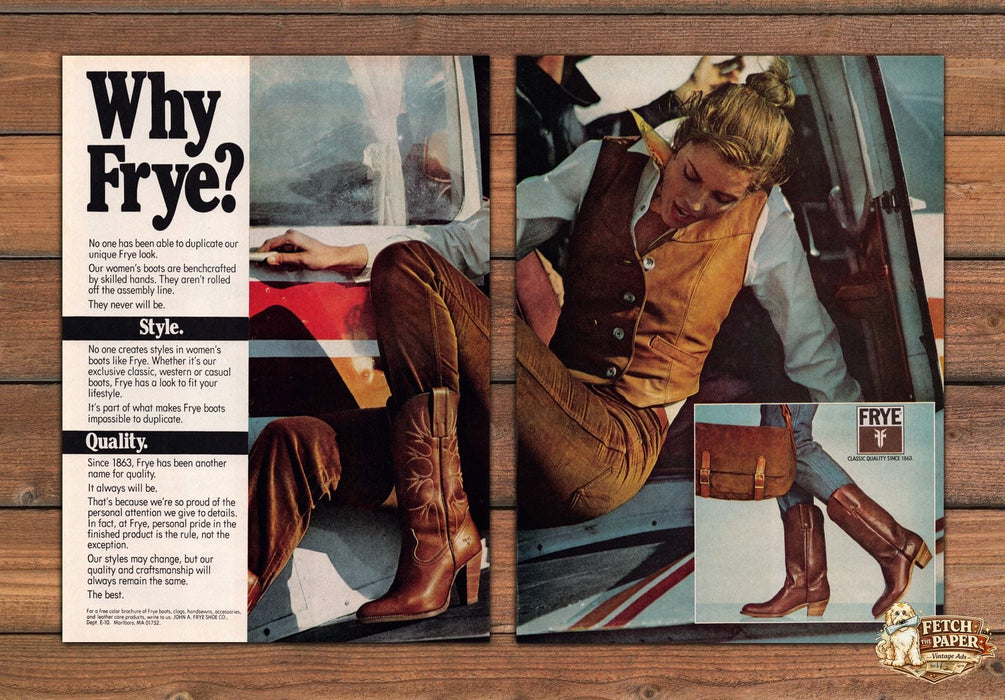 FRYE Cowboy Boots 1980s Print Advertisement (2 pages) 1980