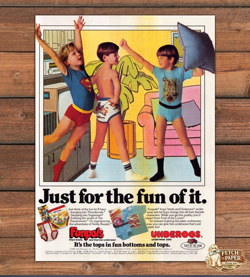 Funpals & Underoos Fruit of the Loom 1980s Print Advertisement Ad 1986