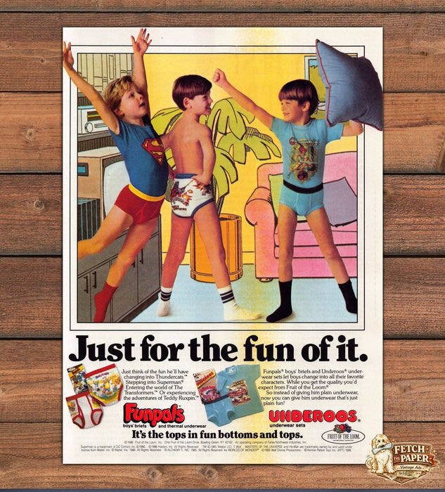 Funpals & Underoos Fruit of the Loom 1980s Print Advertisement Ad 1986