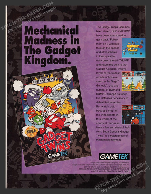 Gadget Twins Video Game 1990s Print Advertisement Ad 1992