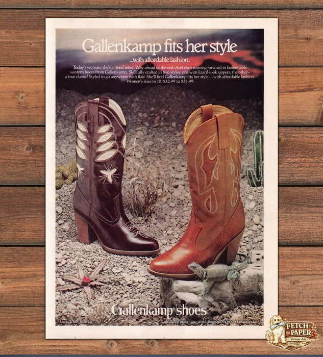Gallenkamp Shoes Western Cowboy Boots Lizard Print Ad 1981 1980s