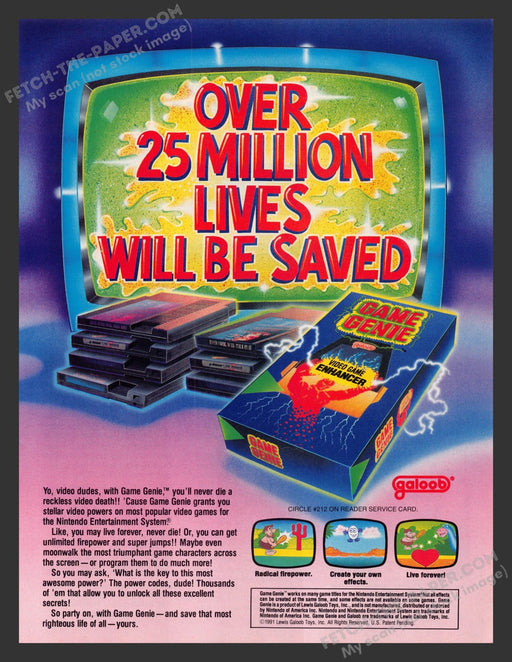 Galoob Game Genie Enhancer Video Game 1990s Print Advertisement Ad 1991
