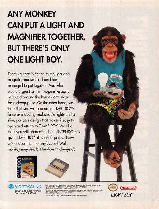 Game Boy Light Boy Monkey Nintendo Video Game 1990s Print Advertisement Ad 1993