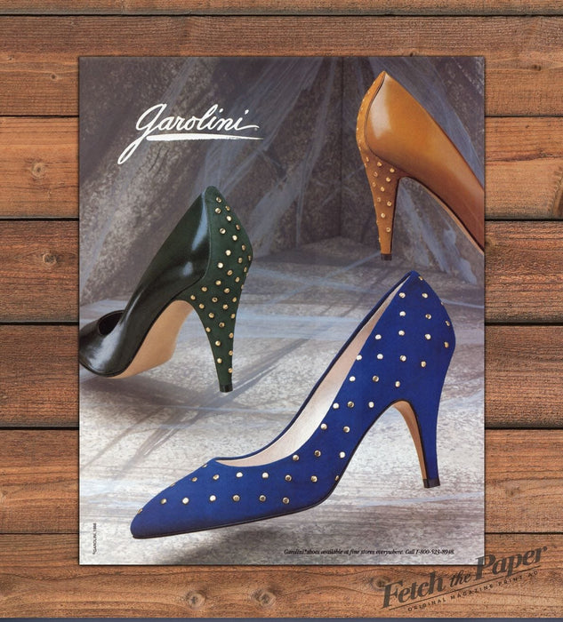 Garolini Studded Pumps High Heel Shoes Glamorous Moody Print Ad 1986 1980s