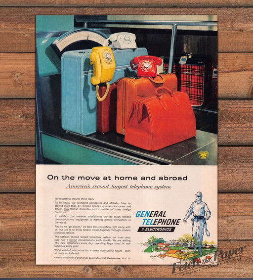 General Telephone Electronics Colorful Rotary Phones Luggage Print Ad 1959 1950s