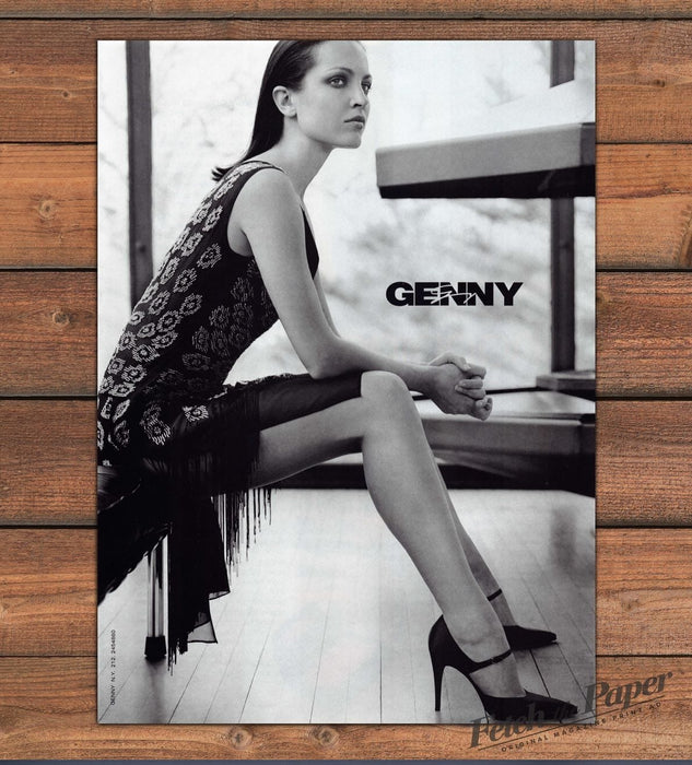 Genny Black & White Model Crossed Legs High Heels Dress Print Ad 1998 1990s