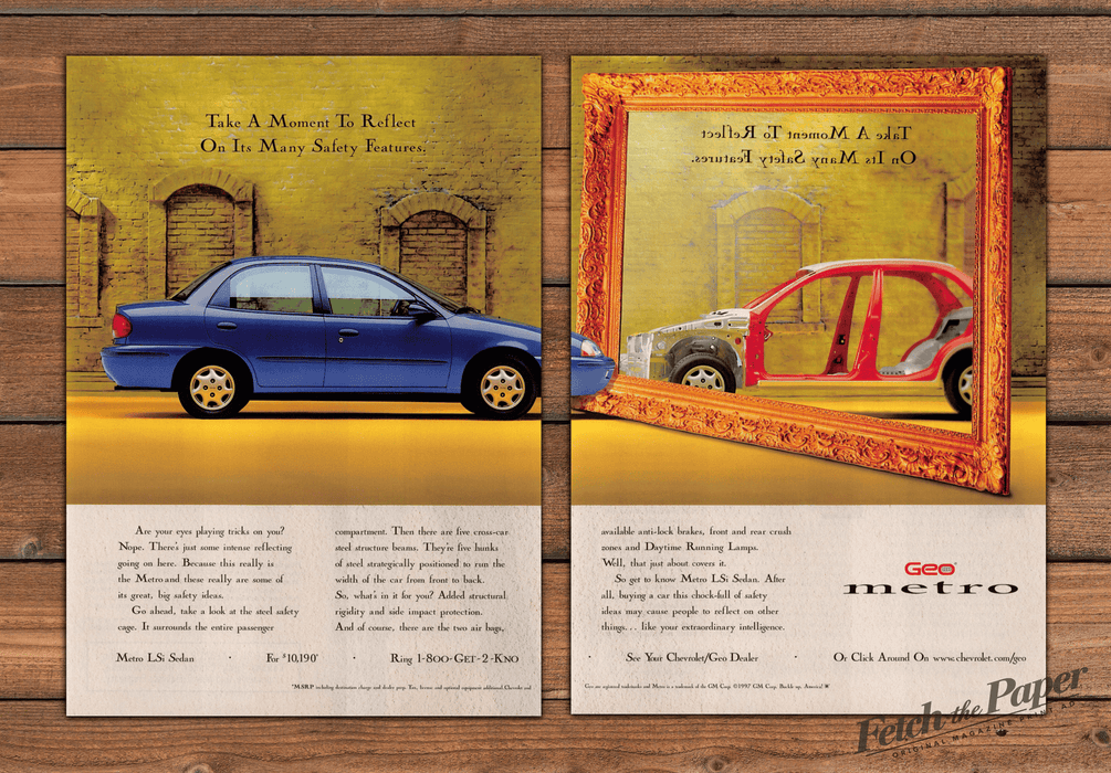 Geo Metro LSi Sedan Take a Moment to Reflect Safety Print Ad 1997 1990s (2pgs)
