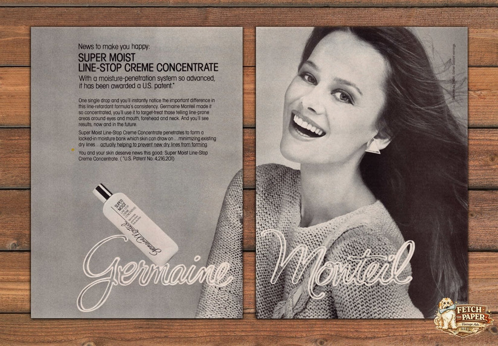 Germaine Monteil Super Moist Line-Stop Creme Print Ad 1981 1980s (2 pgs)
