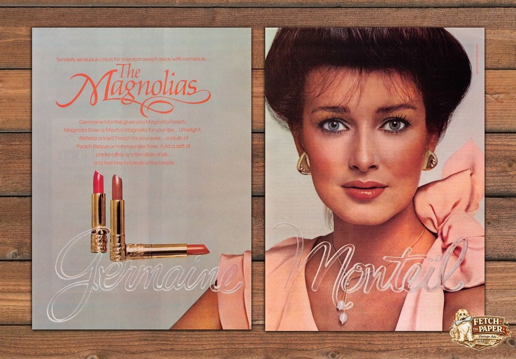 Germaine Monteil The Magnolias Lipstick Blush Print Ad 1981 1980s (2 pgs)