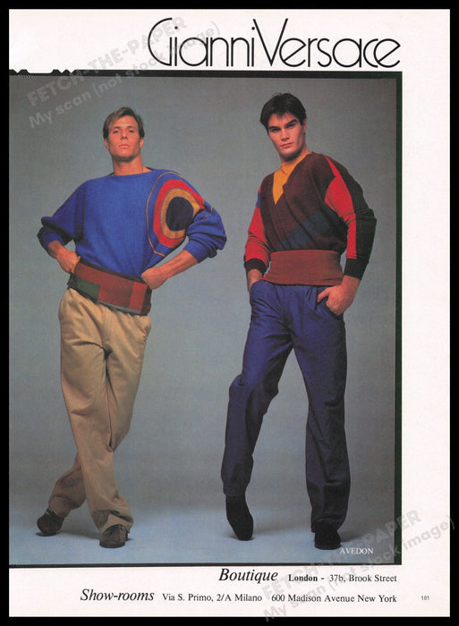 Gianni Versace Clothing 1980s Print Advertisement Ad 1982 Avedon Male Models Fetch the Paper!