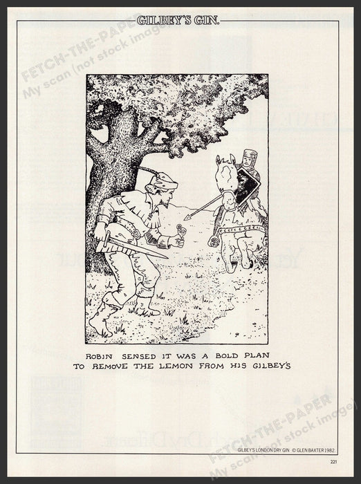 Gilbey's Gin 1980s Print Advertisement Ad 1982 Robin Bold Remove the Lemon Fetch the Paper!