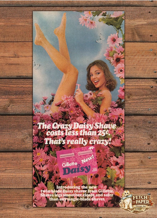 Gillette Daisy Crazy Daisy Shave Legs Up Bare Shoulders Print Ad 1981 1980s