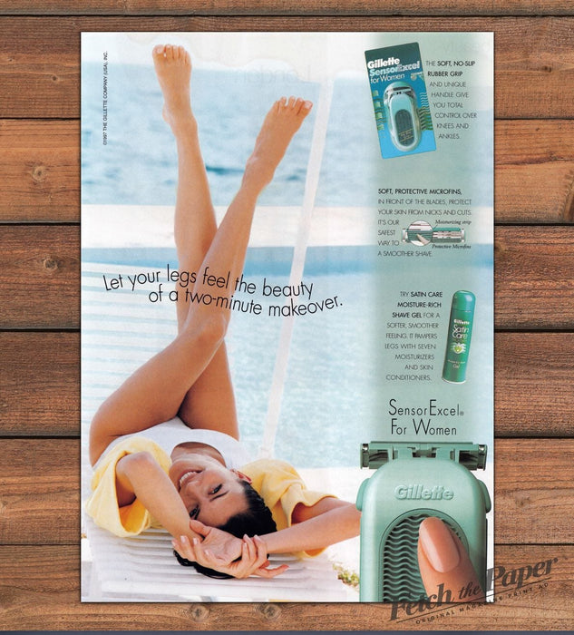 Gillette SensorExcel For Women Legs Two-Minute Makeover Print Ad 1997 1990s