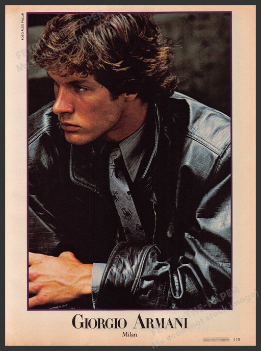 Giorgio Armani Milan Leather Jacket 1970s Print Advertisement Ad 1979 Male Model Fetch-the-Paper