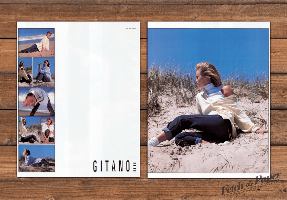 Gitano Beach Dunes Casual Denim Cool Photo Collage Print Ad 1986 1980s (2pgs)