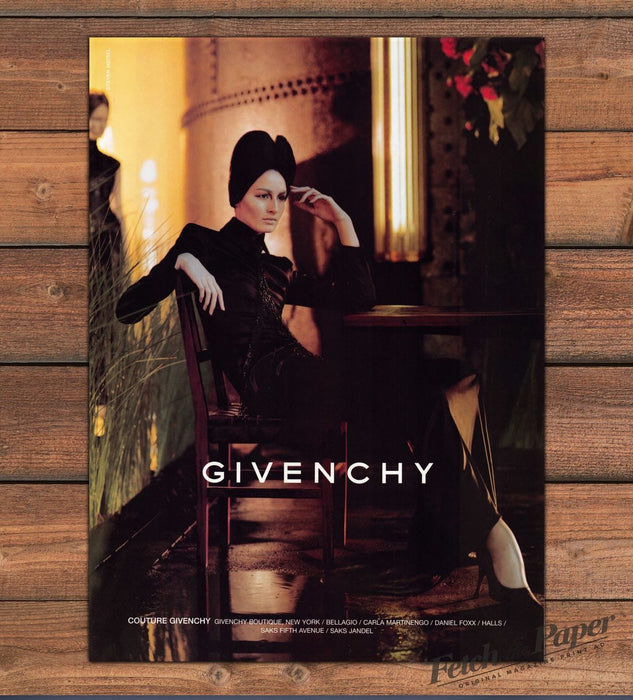 Givenchy Couture Model Black Turban Dark Dress Print Ad 1998 1990s