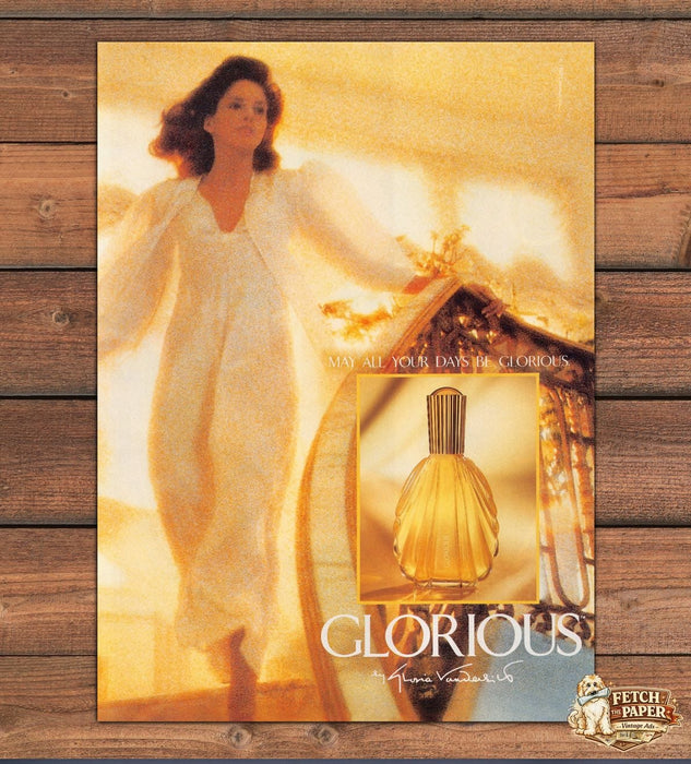 Gloria Vanderbilt Glorious Perfume Golden Gown Sunset Print Ad 1988 1980s