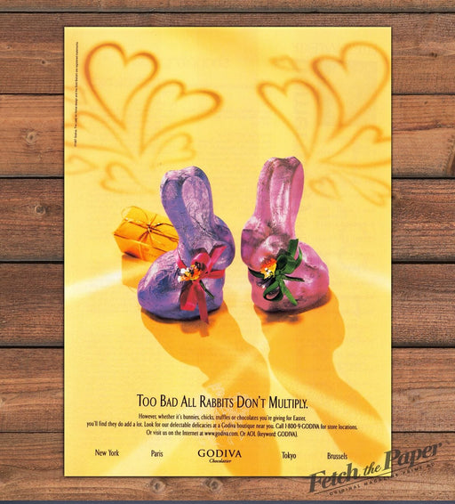 Godiva Easter Bunnies Too Bad All Rabbits Don't Multiply Print Ad 1998 1990s
