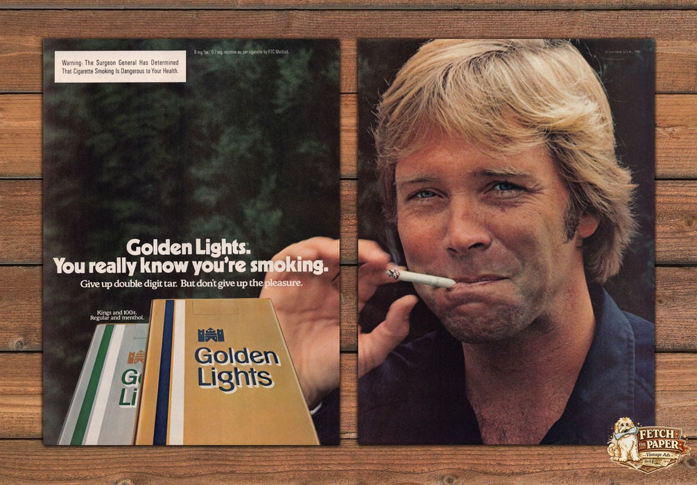 Golden Lights Cigarettes Blonde Man Portrait Print Ad 1981 1980s (2pgs)