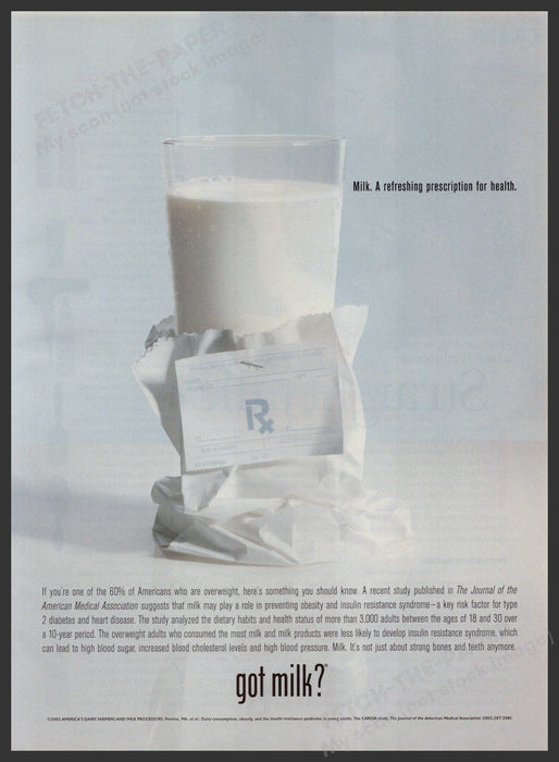 Got Milk? 2000s Print Advertisement 2002 "A refreshing prescription for health" Fetch-the-Paper