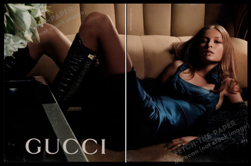 Gucci 2000s Print Advertisement 2005 (2 pages) Legs Couch Reclining Fetch-the-Paper