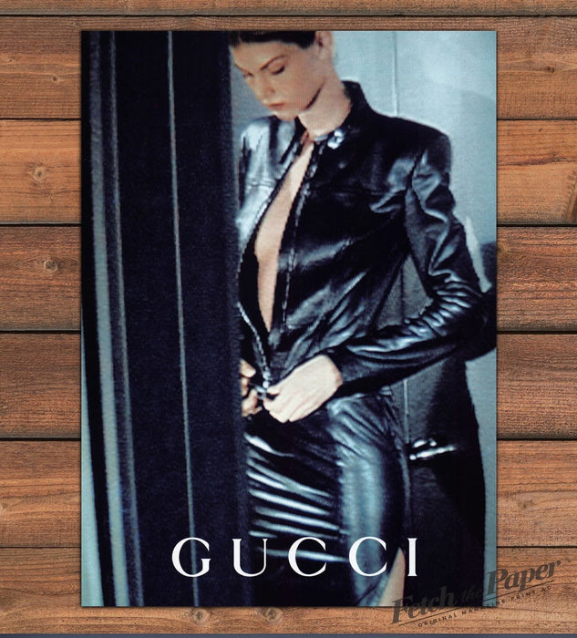 Gucci Black Leather Jacket And Skirt Print Ad 1997 1990s