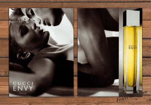 Gucci Envy Fragrance Couple Embrace Lord & Taylor Print Ad 1997 1990s (2pgs)
