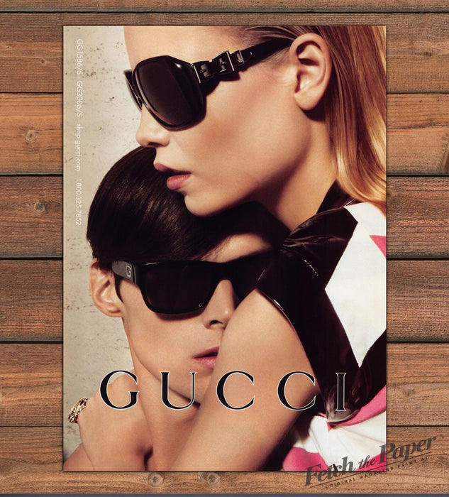 Gucci Sunglasses Couple Embrace Black Frames Blonde Model Print Ad 2008 2000s