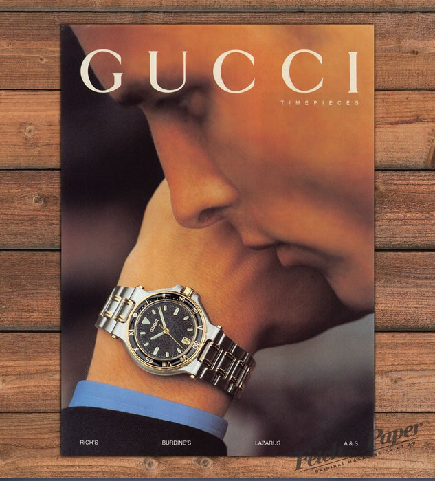 Gucci Timepieces Watch Sleek Luxe Menswear Look Print Ad 1994 1990s