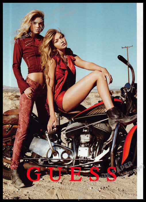 Guess 2010s Magazine Print Ad 2013 Gigi Hadid Motorcycle Legs Models