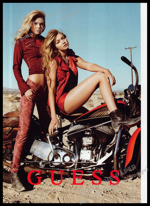 Guess 2010s Magazine Print Ad 2013 Gigi Hadid Motorcycle Legs Models