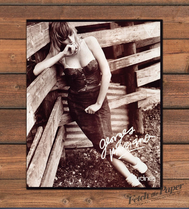 Guess Georges Marciano Denim Rustic Barn Sultry Cowgirl Print Ad 1986 1980s