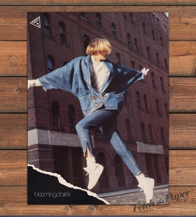 Guess Jeans Bloomingdales Oversized Denim Jacket Blonde Print Ad 1985 1980s